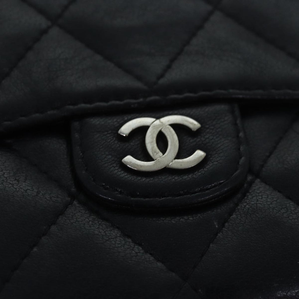 CHANEL Matelasse Compact Wallet Lamb Skin Black CC yk13810