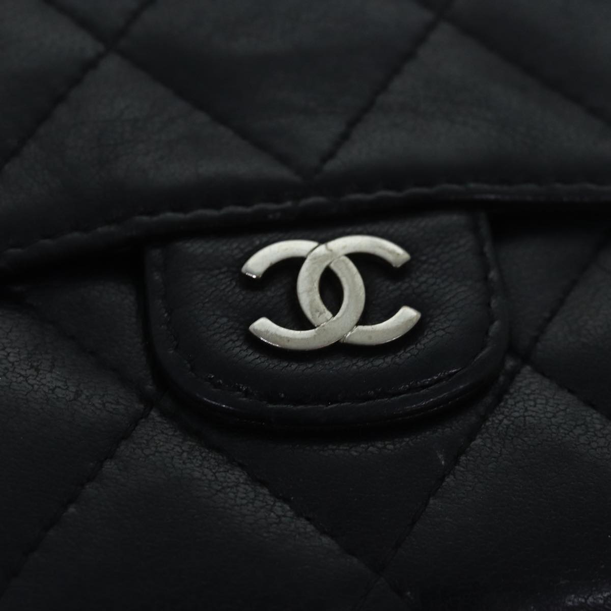CHANEL Matelasse Compact Wallet Lamb Skin Black CC yk13810