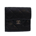 CHANEL Matelasse Compact Wallet Lamb Skin Black CC yk13810