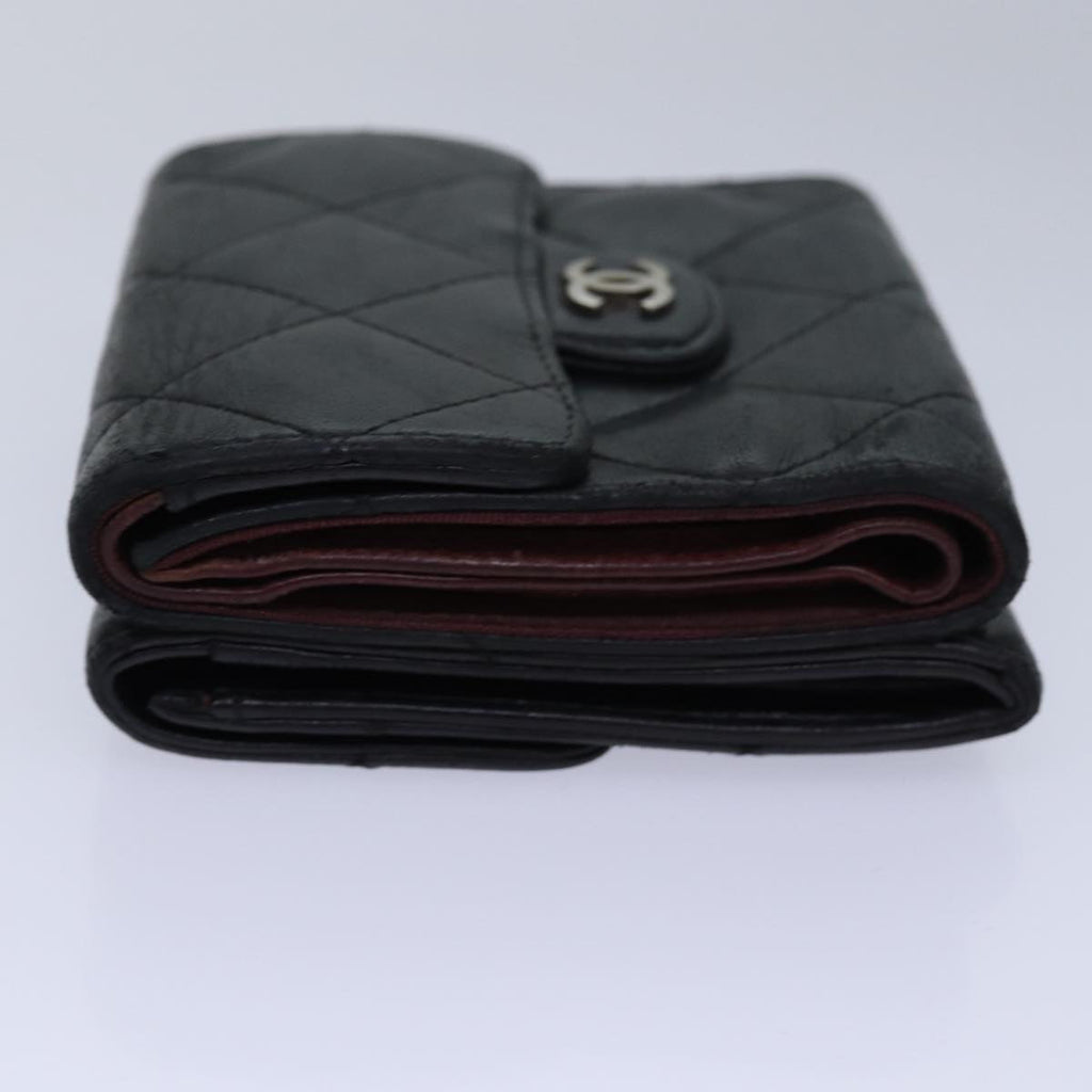 CHANEL Matelasse Compact Wallet Lamb Skin Black CC yk13810