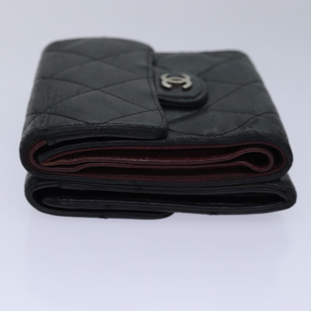 CHANEL Matelasse Compact Wallet Lamb Skin Black CC yk13810