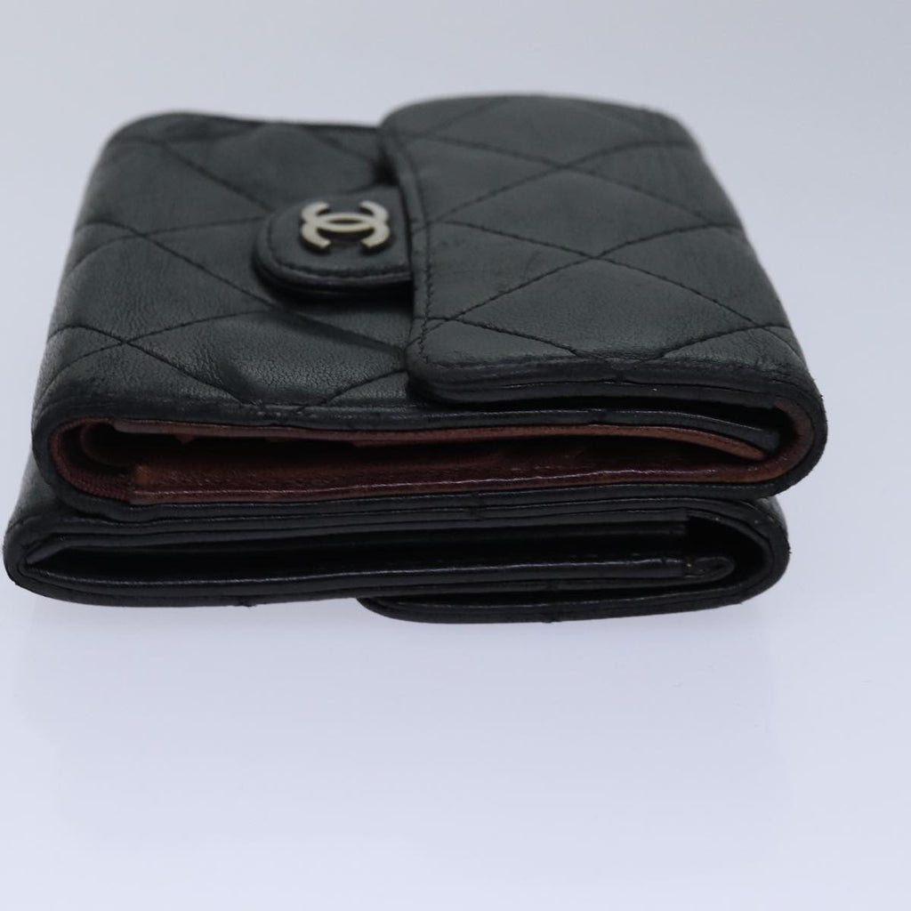 CHANEL Matelasse Compact Wallet Lamb Skin Black CC yk13810