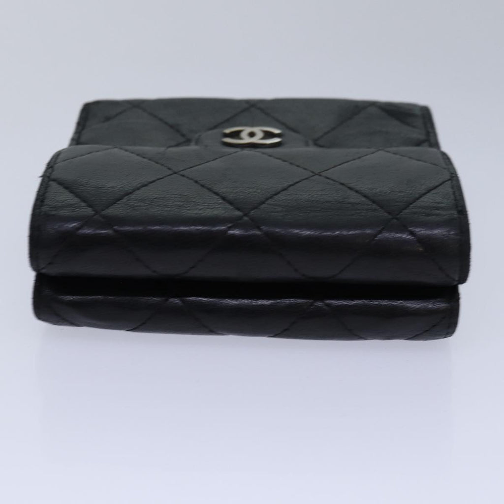 CHANEL Matelasse Compact Wallet Lamb Skin Black CC yk13810