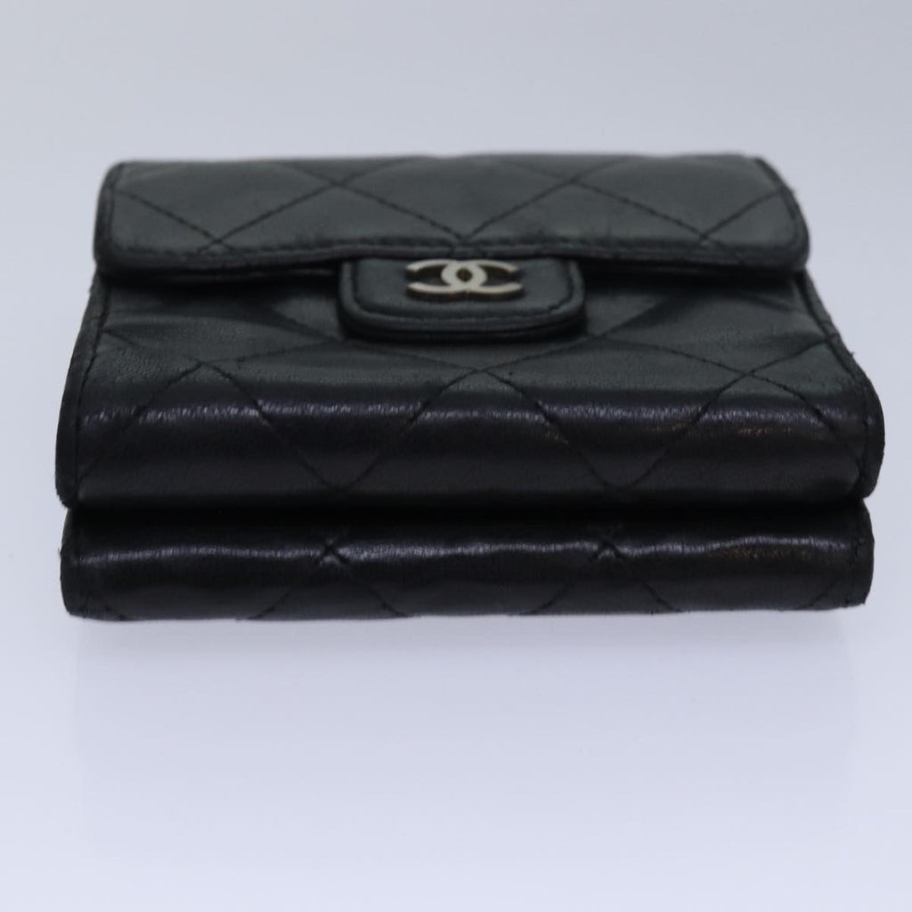 CHANEL Matelasse Compact Wallet Lamb Skin Black CC yk13810