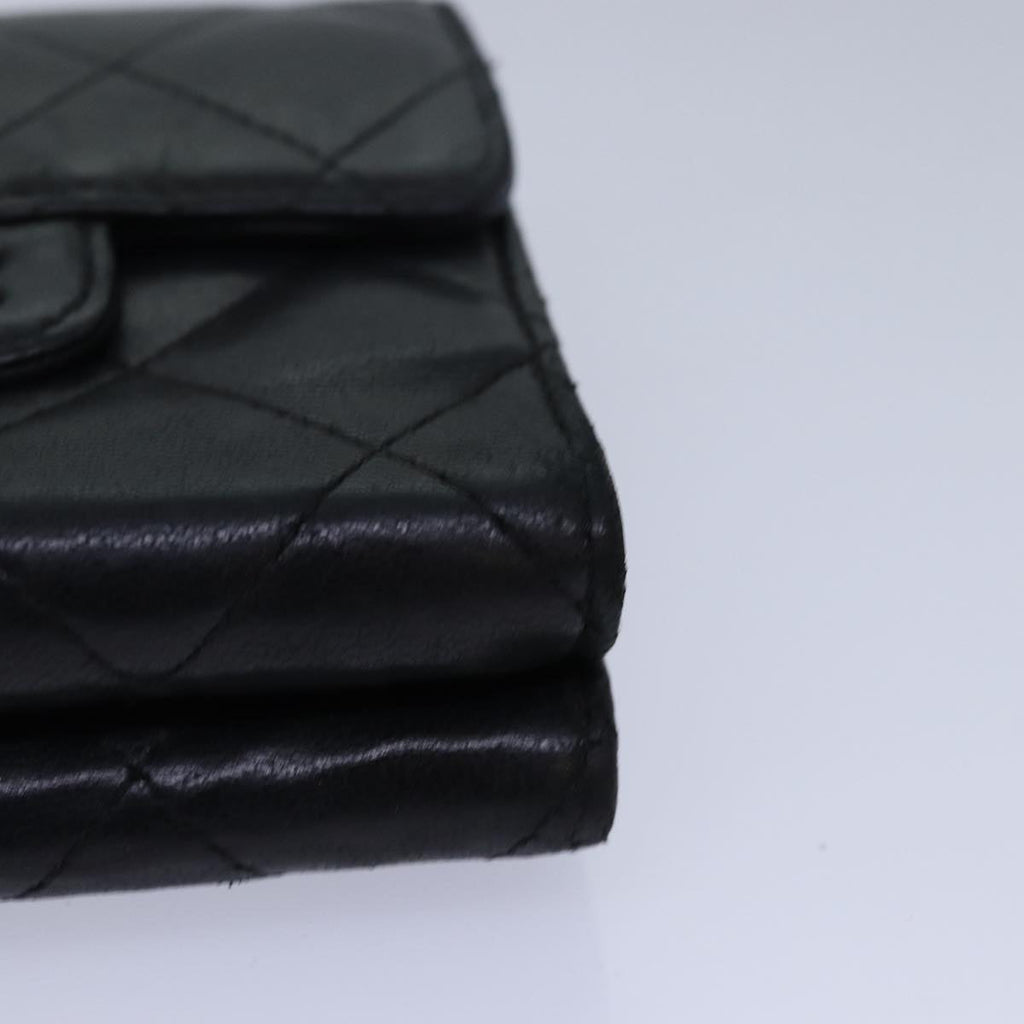 CHANEL Matelasse Compact Wallet Lamb Skin Black CC yk13810