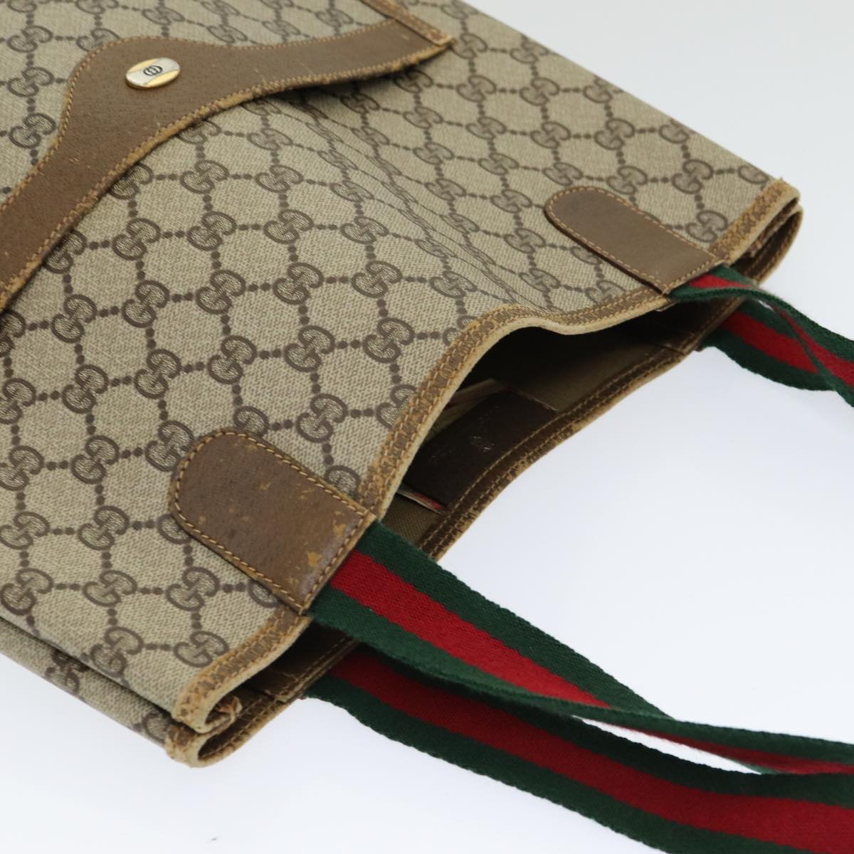 GUCCI GG Supreme Web Sherry Line Tote Bag PVC Beige Red 40 02 003 yk13821