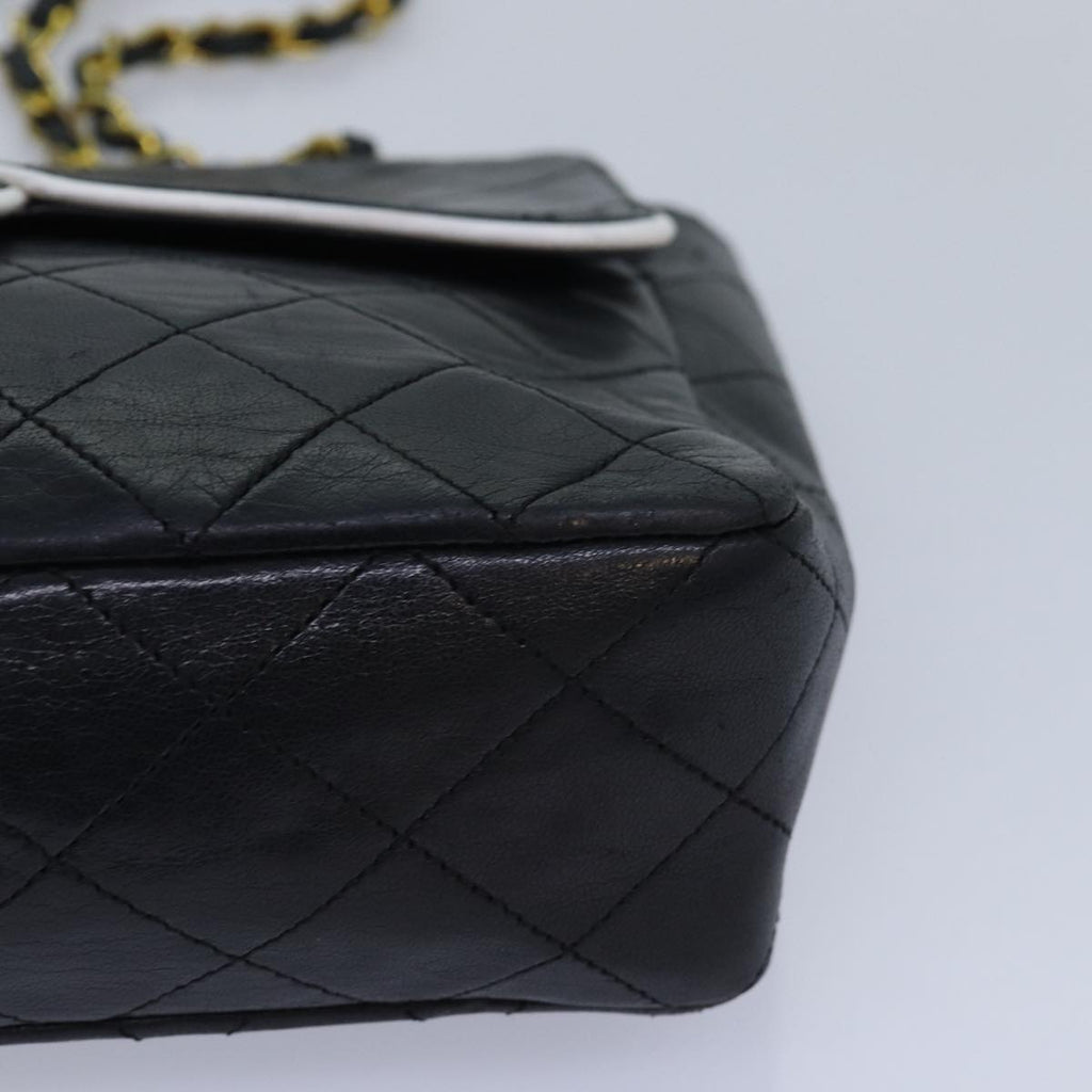 CHANEL Matelasse Turn Lock Chain Bag Lamb Skin Black White CC yk13824