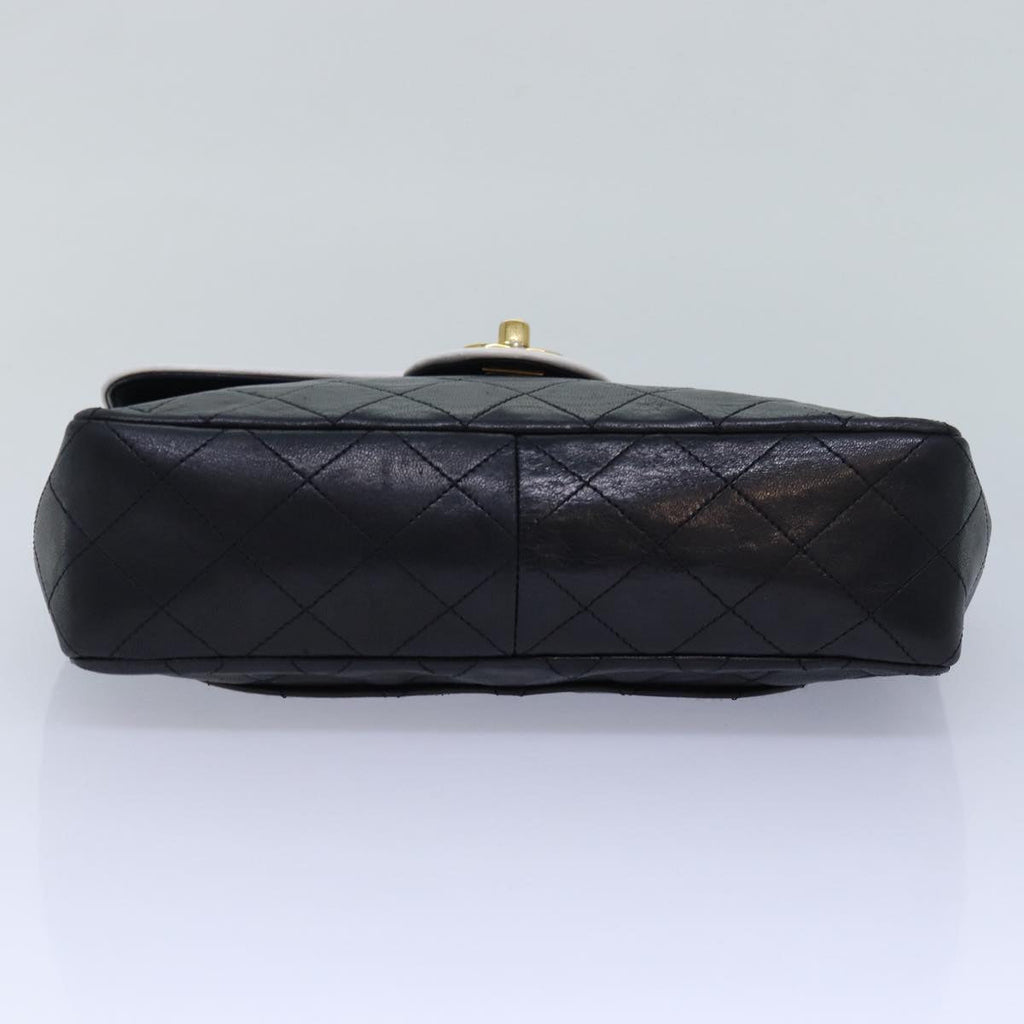 CHANEL Matelasse Turn Lock Chain Bag Lamb Skin Black White CC yk13824