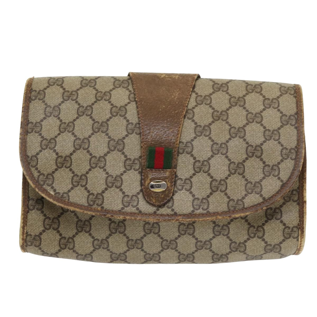 GUCCI GG Supreme Web Sherry Line Clutch Bag PVC Beige Red 89 01 030 yk13877