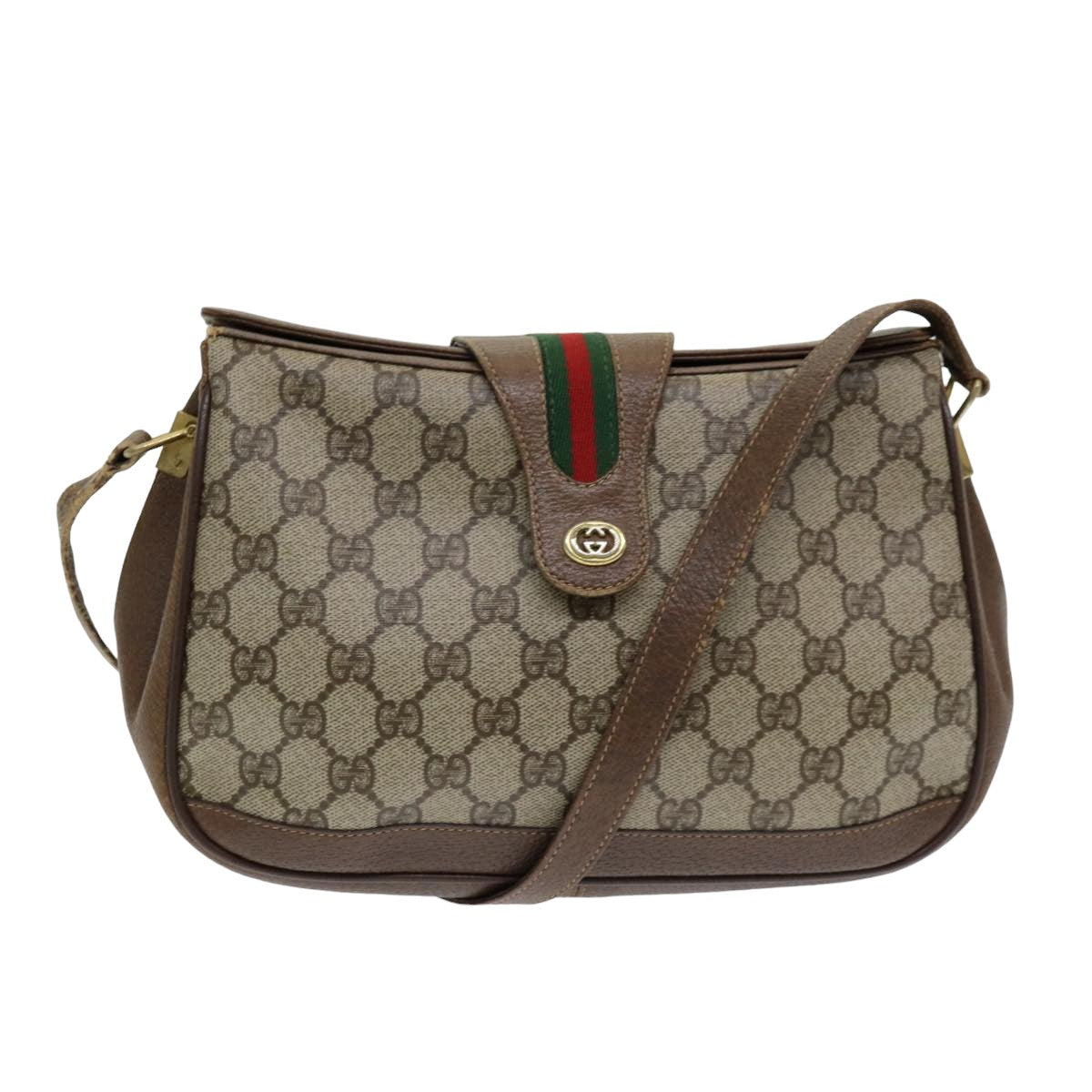 GUCCI GG Supreme Web Sherry Line Shoulder Bag PVC Beige 116 02 076 yk13885