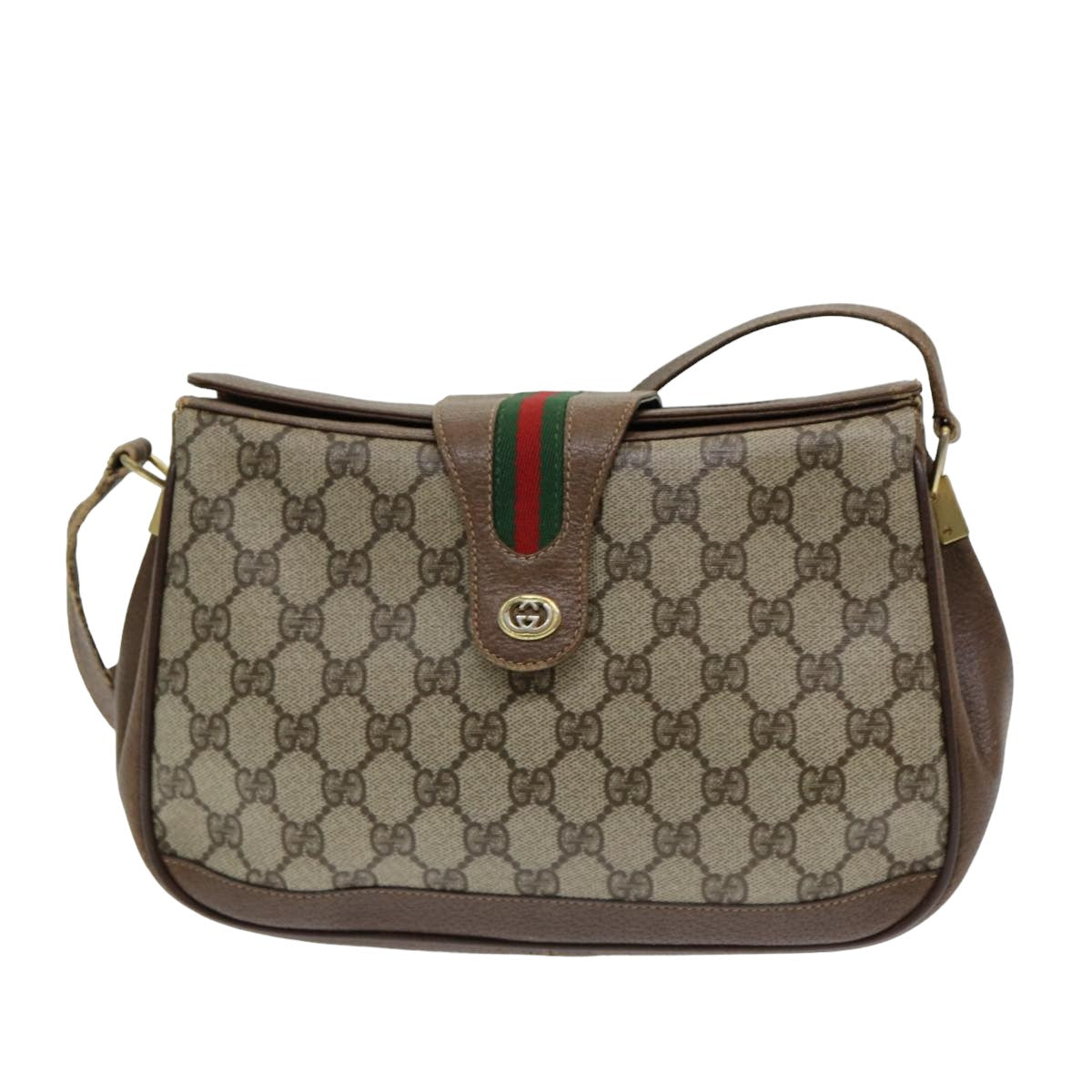 GUCCI GG Supreme Web Sherry Line Shoulder Bag PVC Beige 116 02 076 yk13885
