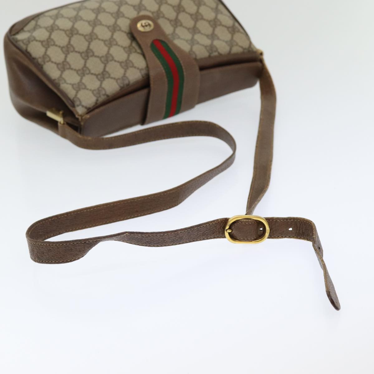 GUCCI GG Supreme Web Sherry Line Shoulder Bag PVC Beige 116 02 076 yk13885