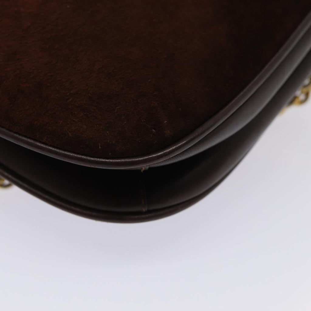 GUCCI Chain Shoulder Bag Suede Brown yk13962