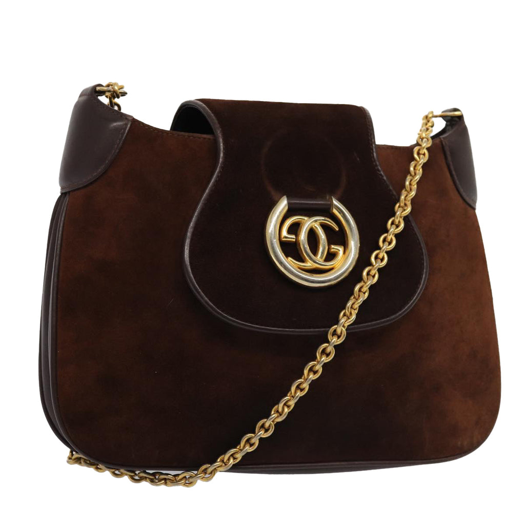 GUCCI Chain Shoulder Bag Suede Brown yk13962