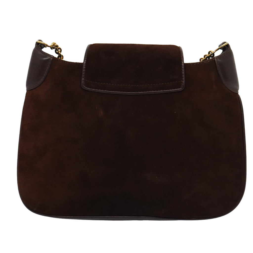 GUCCI Chain Shoulder Bag Suede Brown yk13962