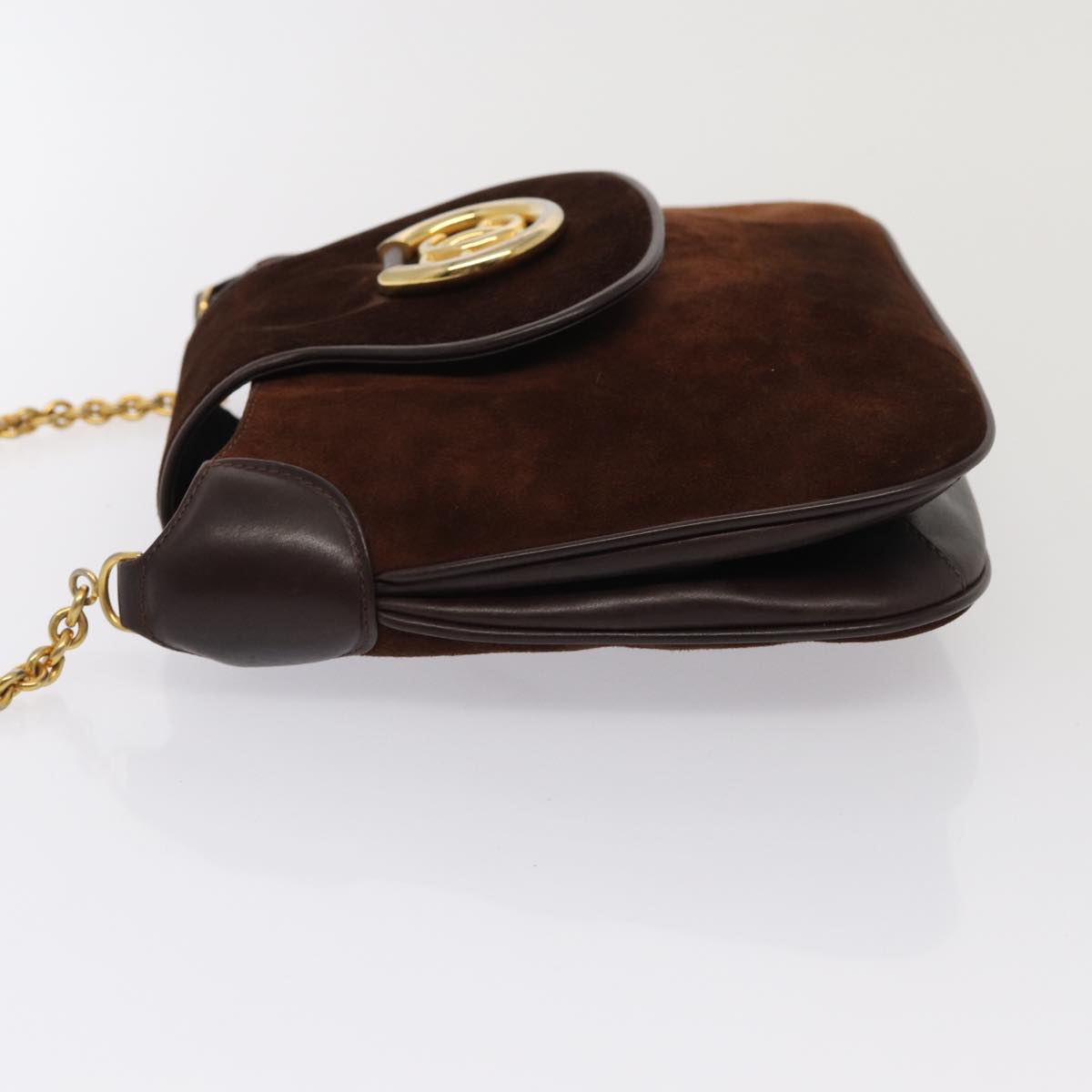 GUCCI Chain Shoulder Bag Suede Brown yk13962