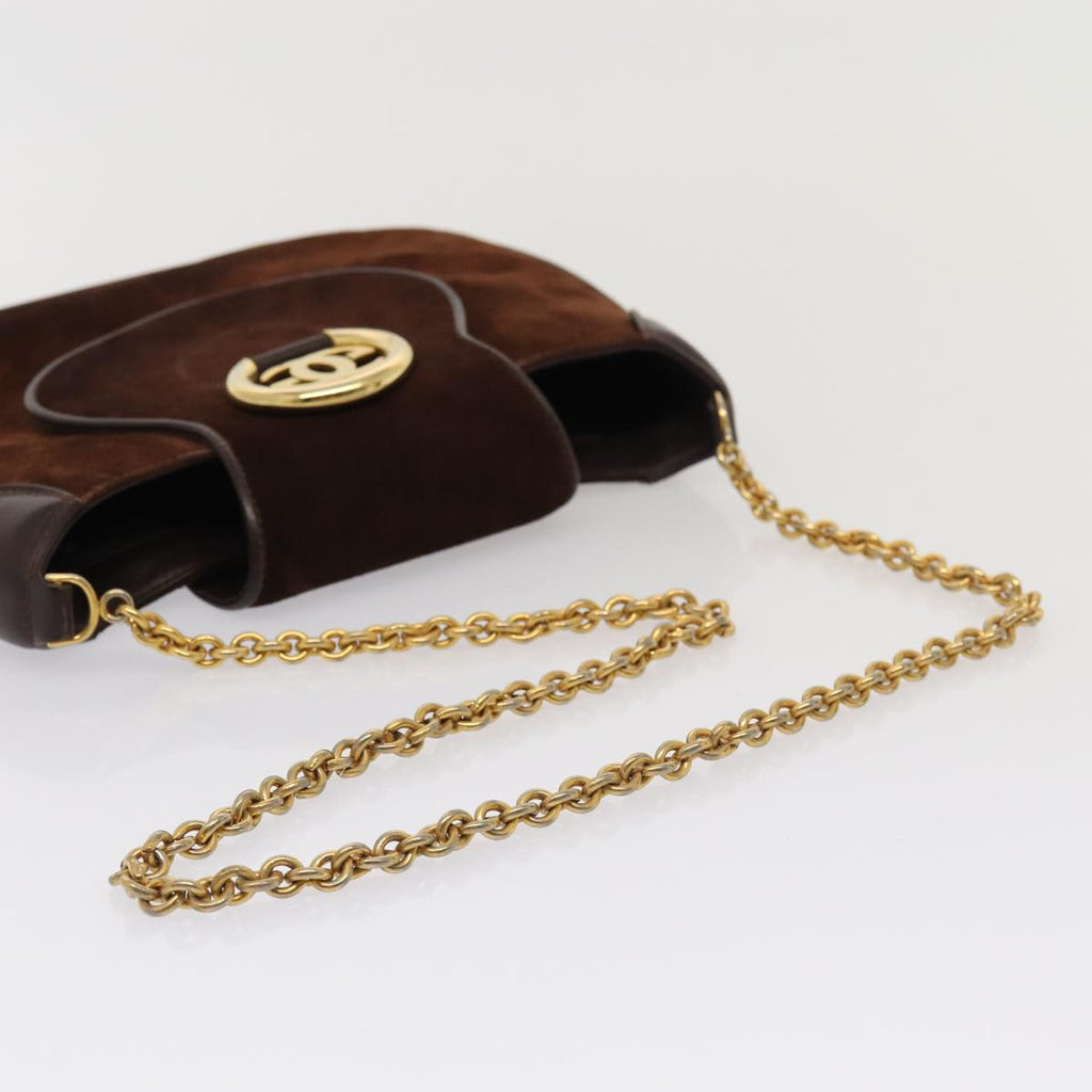 GUCCI Chain Shoulder Bag Suede Brown yk13962