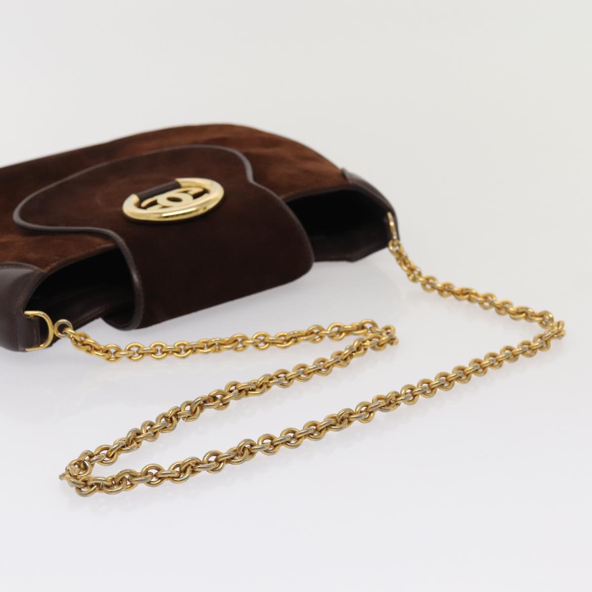 GUCCI Chain Shoulder Bag Suede Brown yk13962