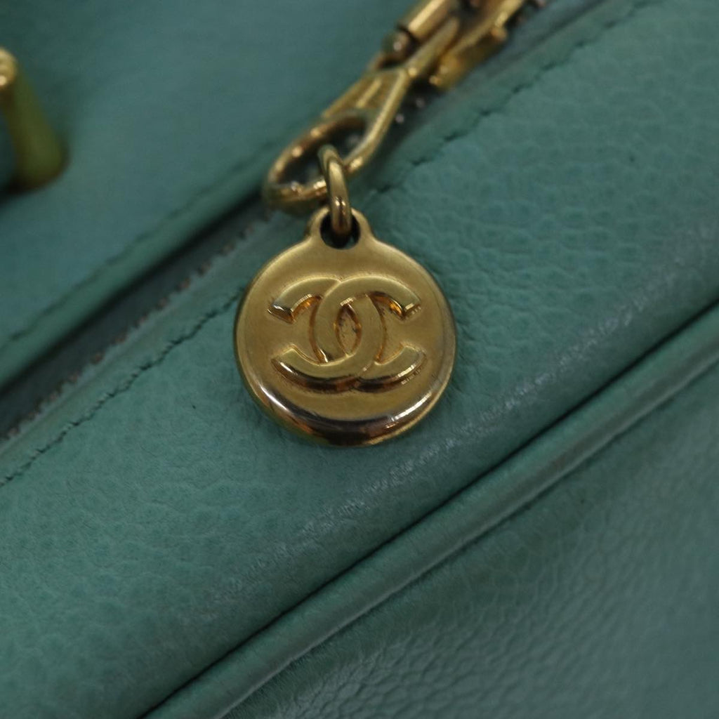 CHANEL Vanity COCO Mark Hand Bag Caviar Skin Emerald Green CC yk13974A