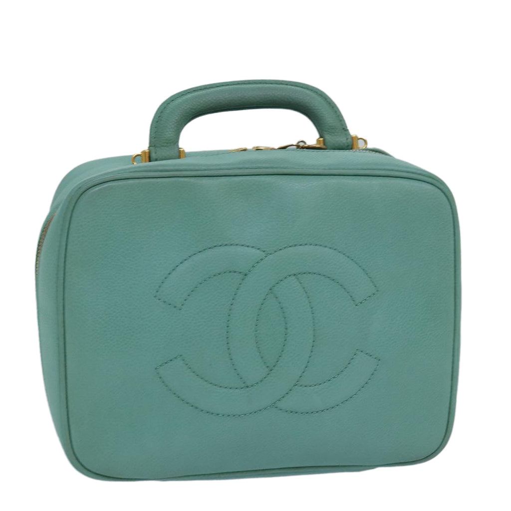 CHANEL Vanity COCO Mark Hand Bag Caviar Skin Emerald Green CC yk13974A
