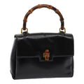 GUCCI Bamboo Hand Bag Patent leather Black yk13994
