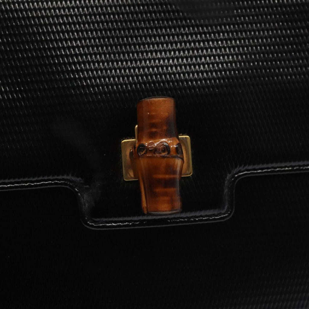GUCCI Bamboo Hand Bag Patent leather Black yk13994