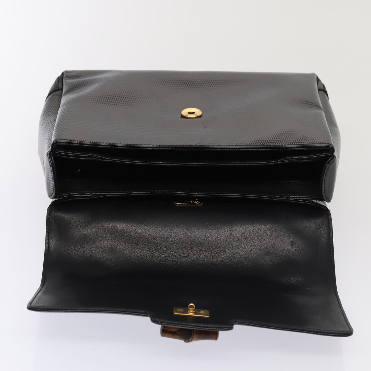 GUCCI Bamboo Hand Bag Patent leather Black yk13994