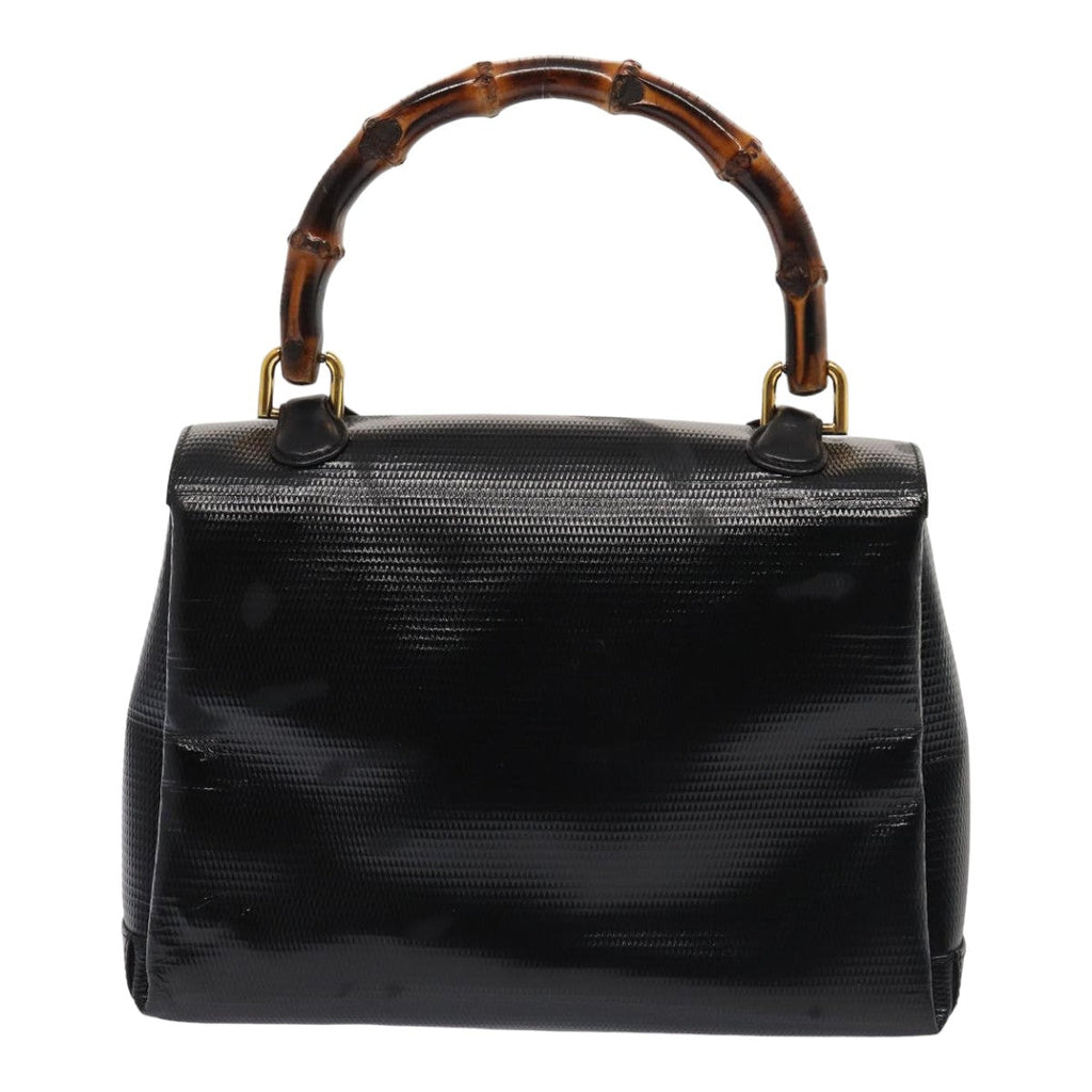 GUCCI Bamboo Hand Bag Patent leather Black yk13994