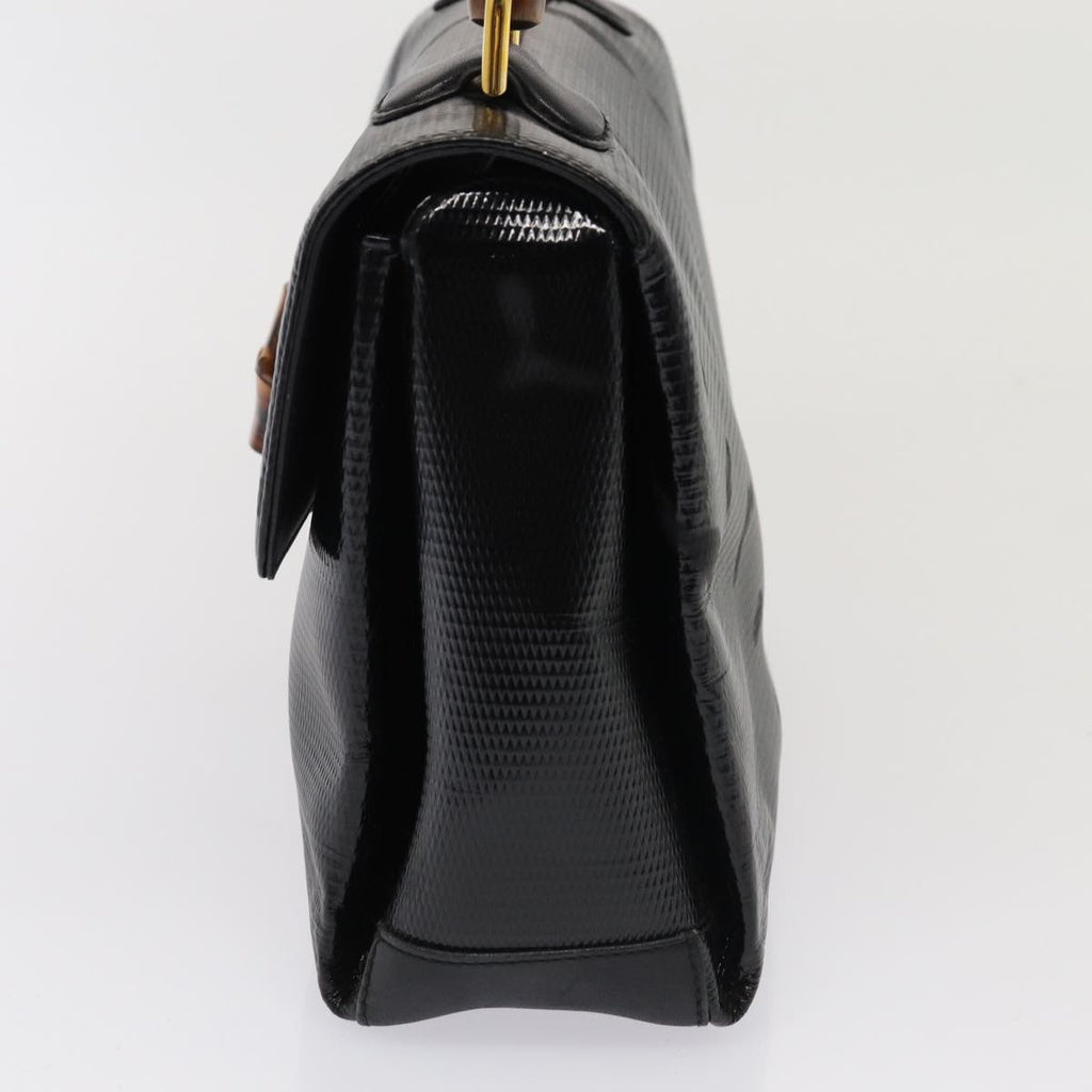GUCCI Bamboo Hand Bag Patent leather Black yk13994