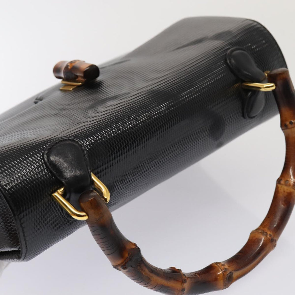 GUCCI Bamboo Hand Bag Patent leather Black yk13994
