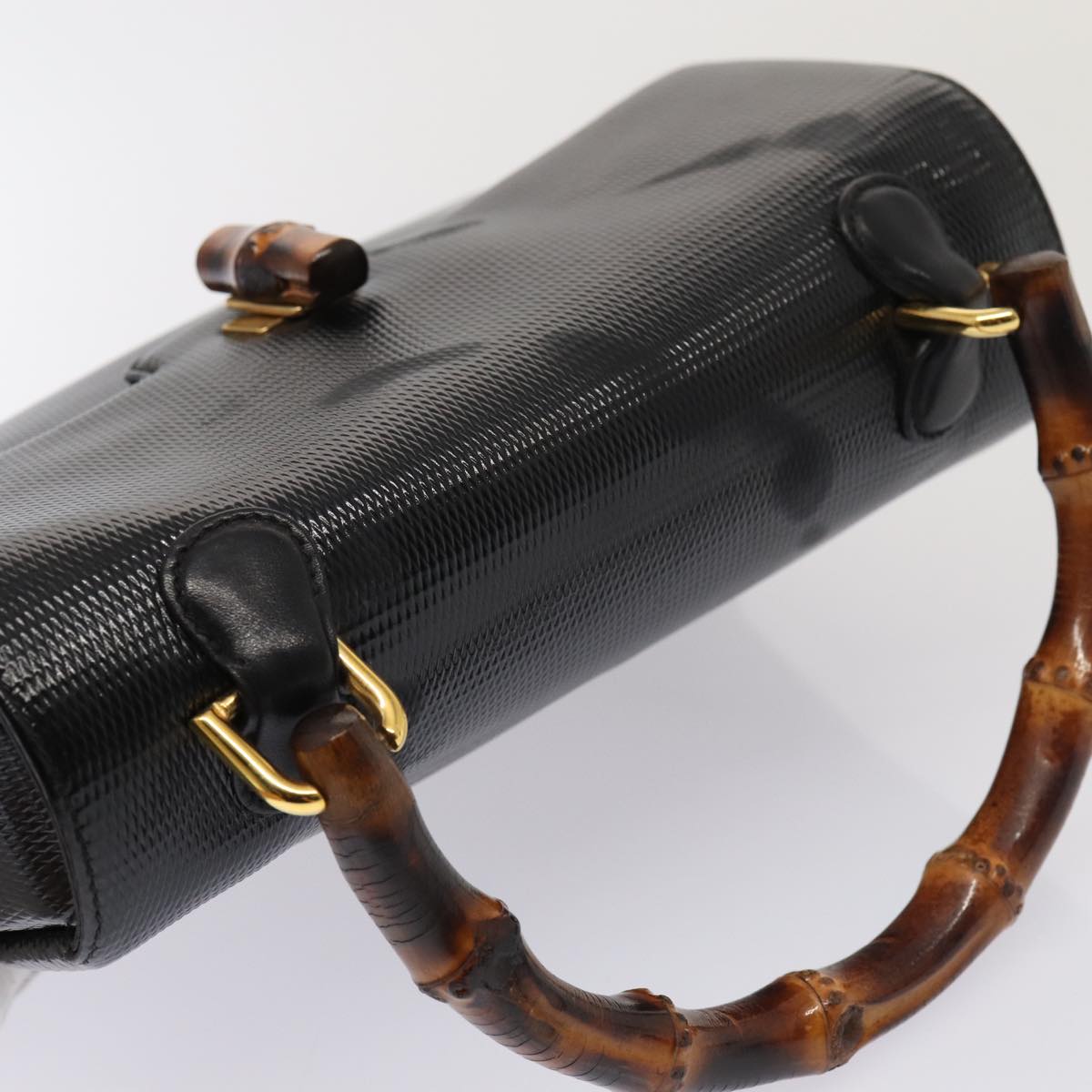 GUCCI Bamboo Hand Bag Patent leather Black yk13994