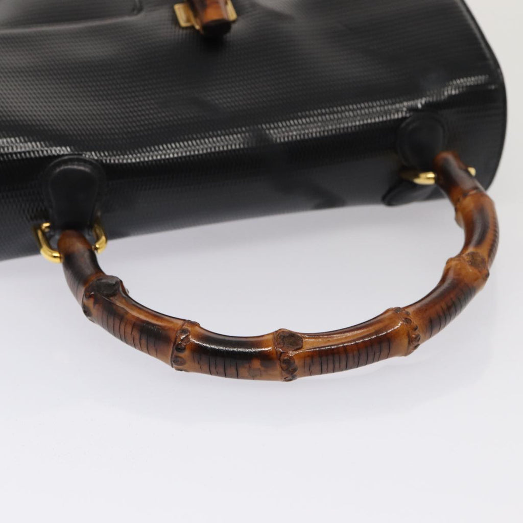 GUCCI Bamboo Hand Bag Patent leather Black yk13994
