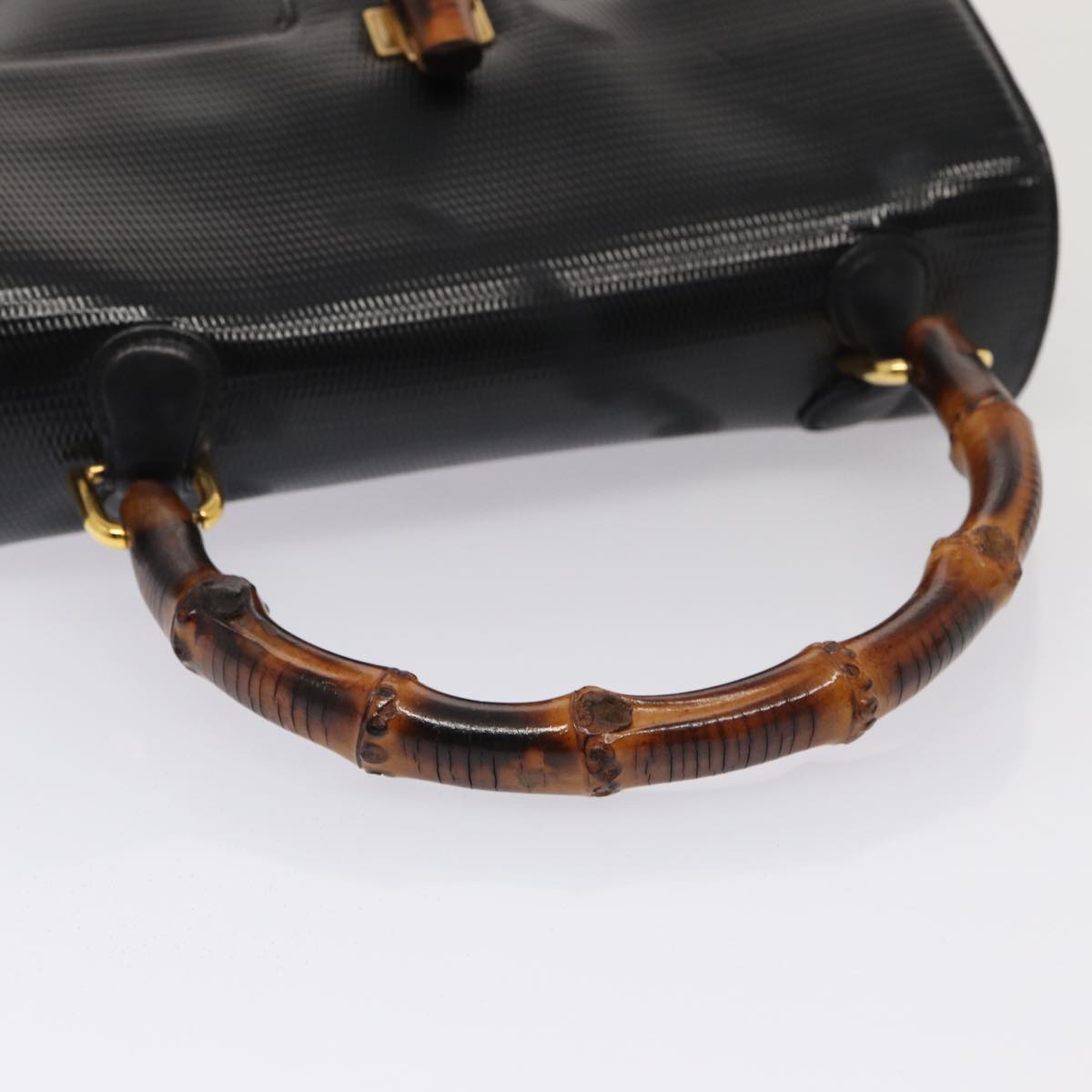 GUCCI Bamboo Hand Bag Patent leather Black yk13994