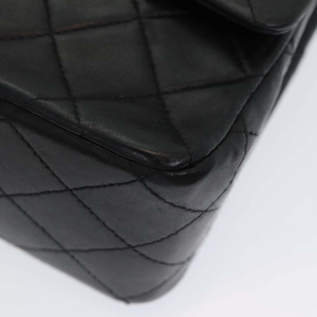 CHANEL Matelasse 25 Turn Lock Chain Hand Bag Lamb Skin Black CC yk14030A