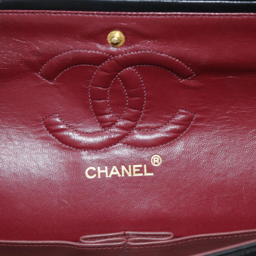 CHANEL Matelasse 25 Turn Lock Chain Hand Bag Lamb Skin Black CC yk14030A
