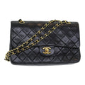 CHANEL Matelasse 25 Turn Lock Chain Hand Bag Lamb Skin Black CC yk14030A