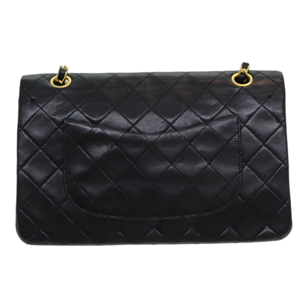 CHANEL Matelasse 25 Turn Lock Chain Hand Bag Lamb Skin Black CC yk14030A