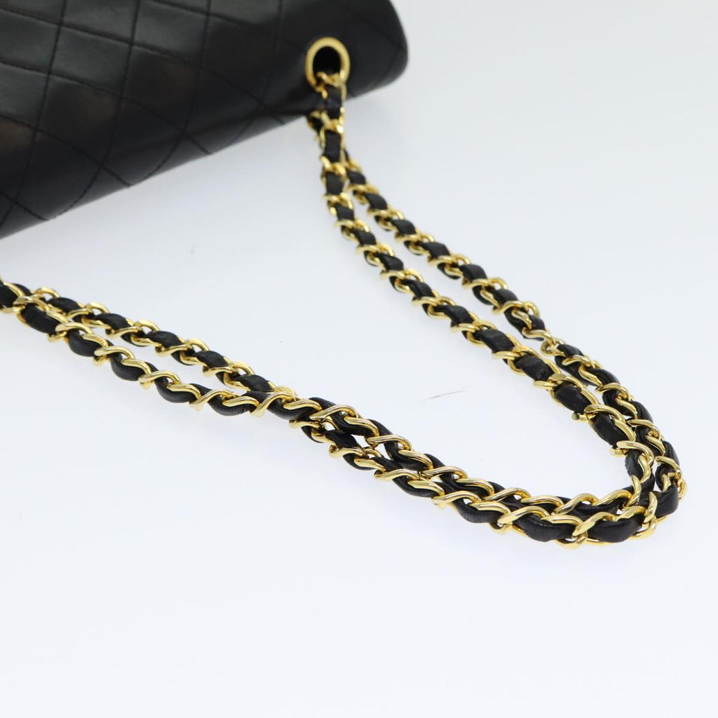 CHANEL Matelasse 25 Turn Lock Chain Hand Bag Lamb Skin Black CC yk14030A