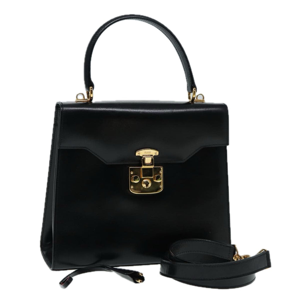 GUCCI Ready lock Hand Bag Leather 2way Black 000 26 0258 yk14070