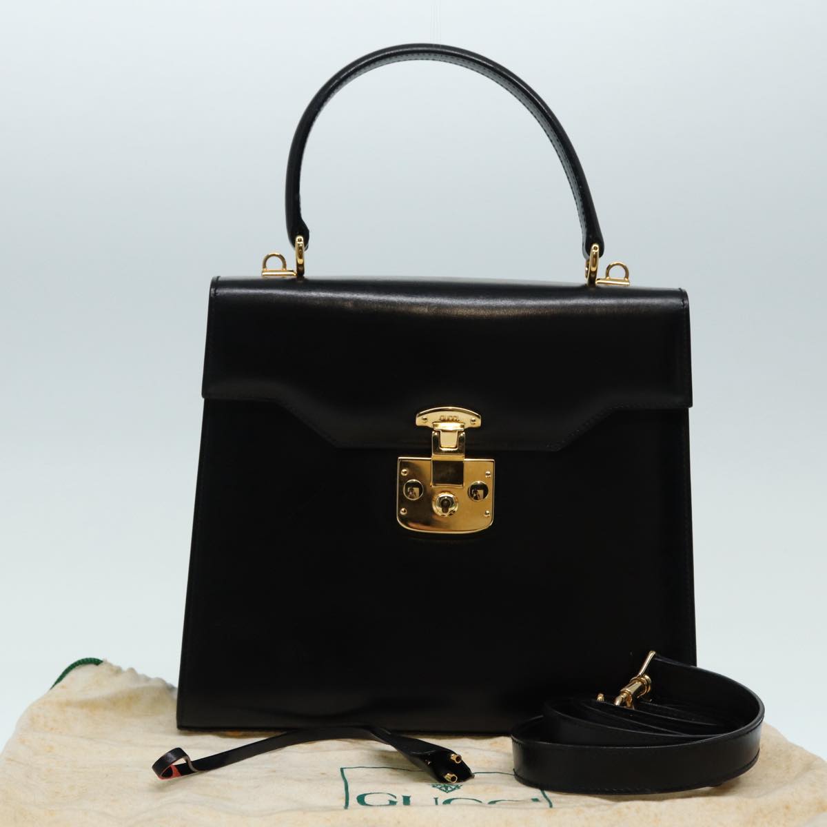 GUCCI Ready lock Hand Bag Leather 2way Black 000 26 0258 yk14070