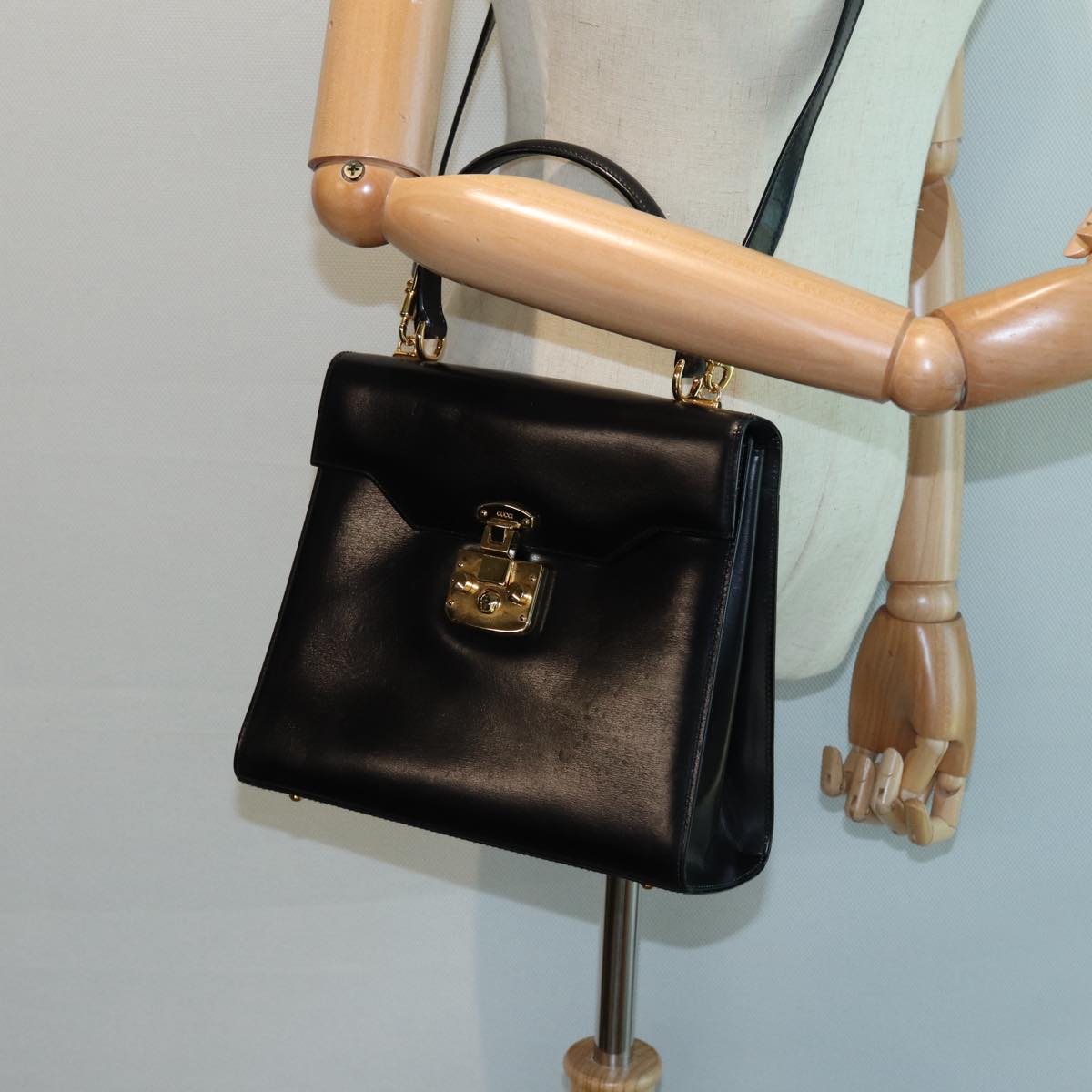 GUCCI Ready lock Hand Bag Leather 2way Black 000 26 0258 yk14070