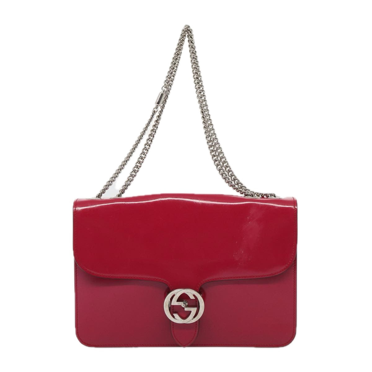 GUCCI Interlocking Chain Shoulder Bag Enamel Pink 387606 yk14089