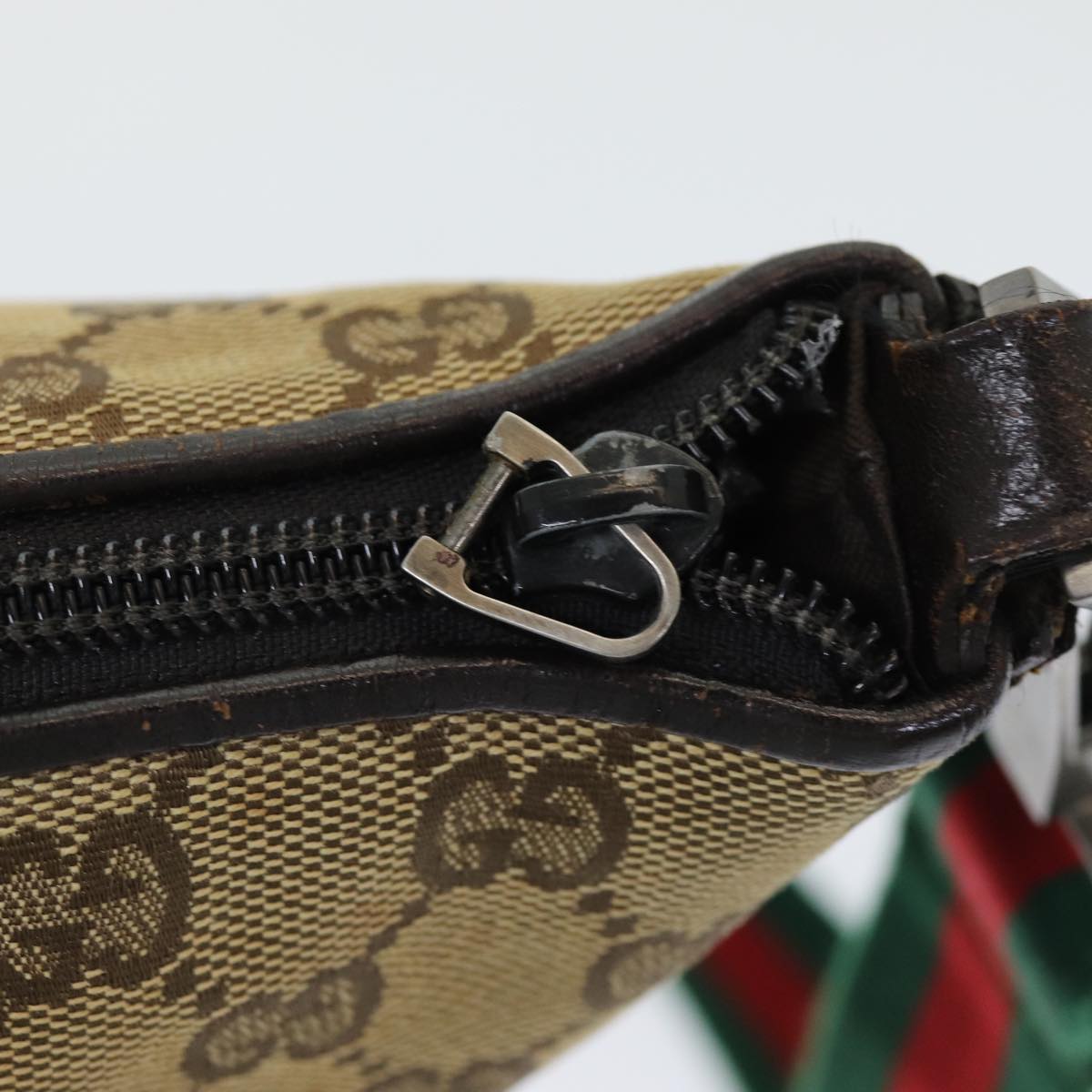 GUCCI GG Canvas Web Sherry Line Shoulder Bag Beige Red Green yk14092