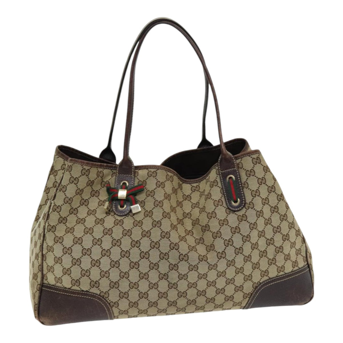 GUCCI GG Canvas Web Sherry Line Tote Bag Beige Red Green 161719 yk14102