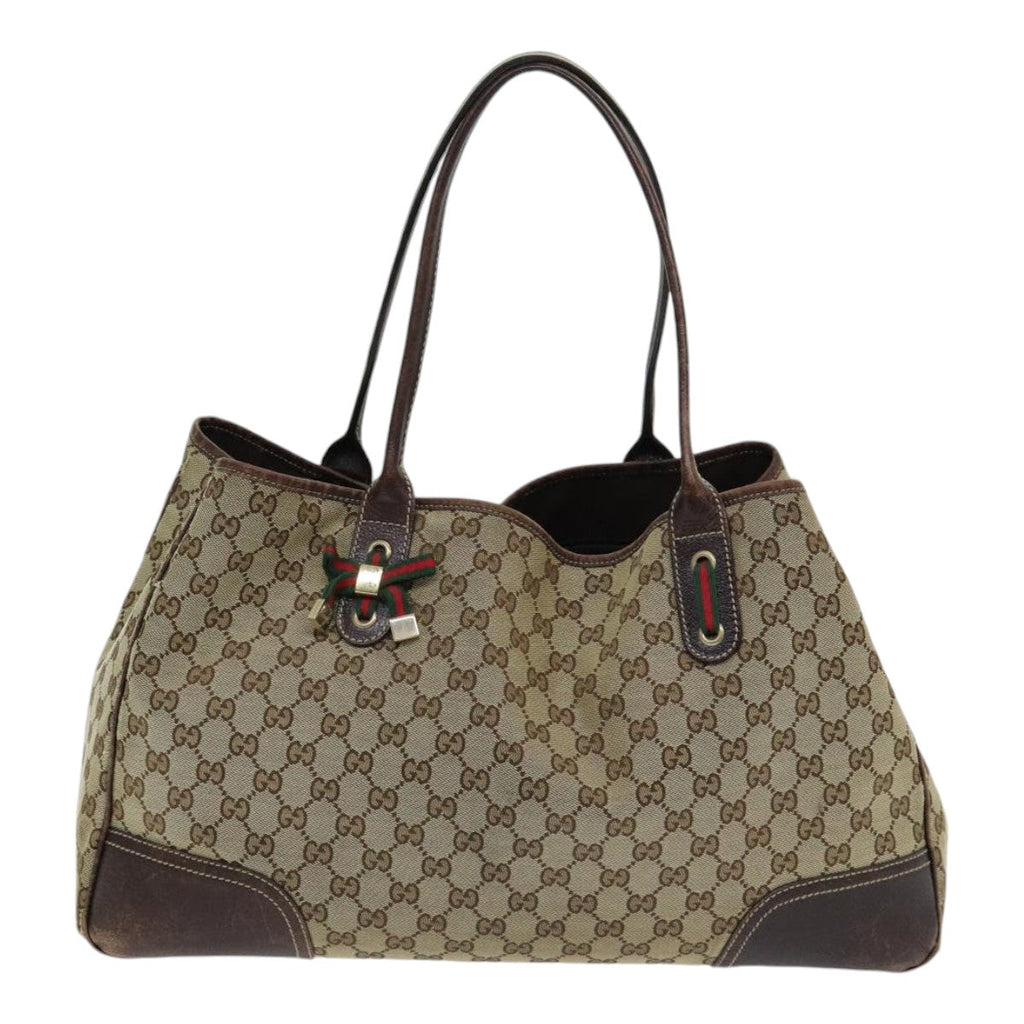 GUCCI GG Canvas Web Sherry Line Tote Bag Beige Red Green 161719 yk14102