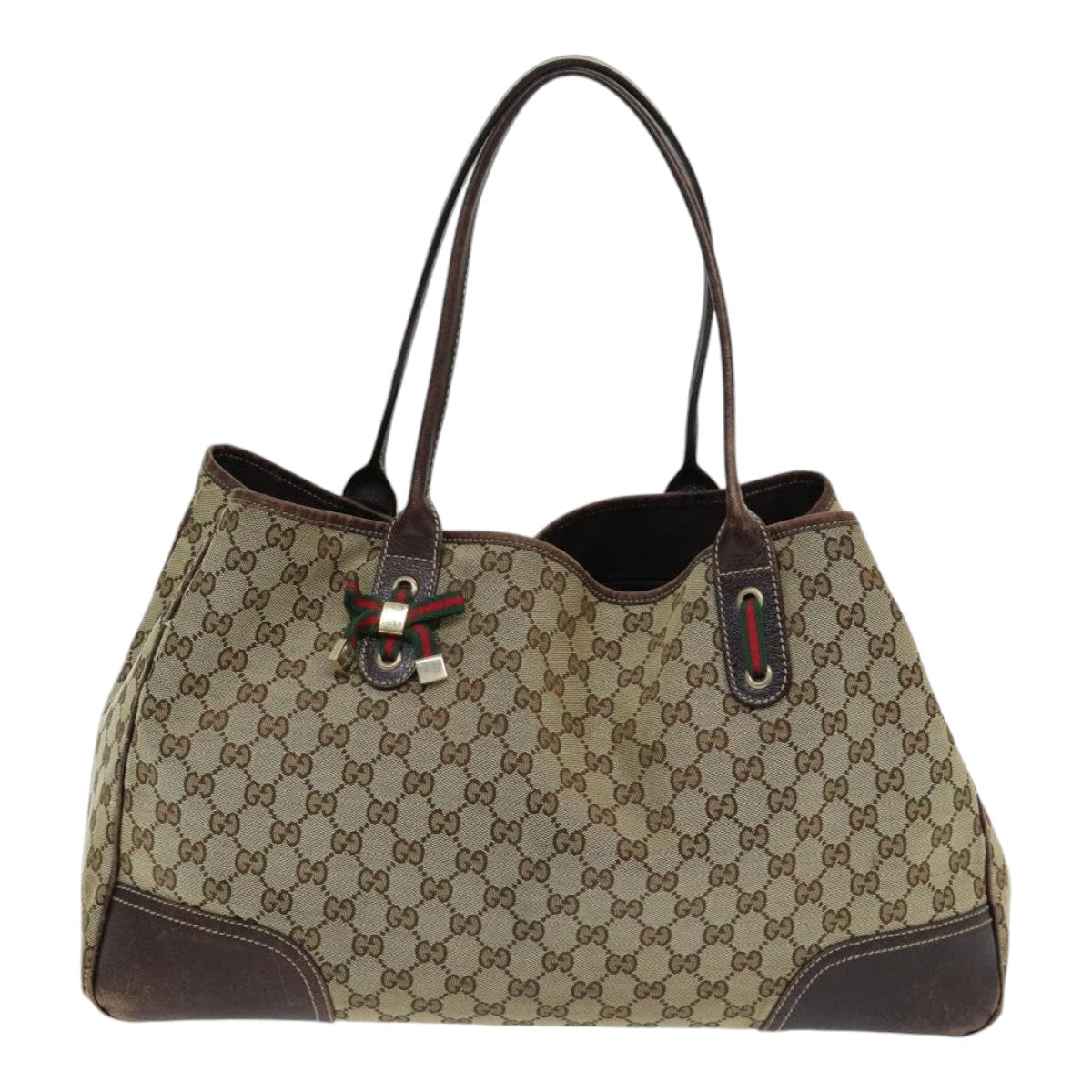 GUCCI GG Canvas Web Sherry Line Tote Bag Beige Red Green 161719 yk14102