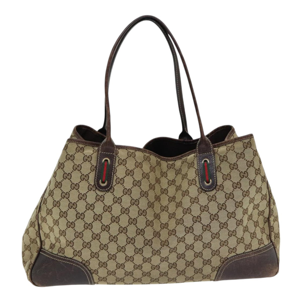 GUCCI GG Canvas Web Sherry Line Tote Bag Beige Red Green 161719 yk14102
