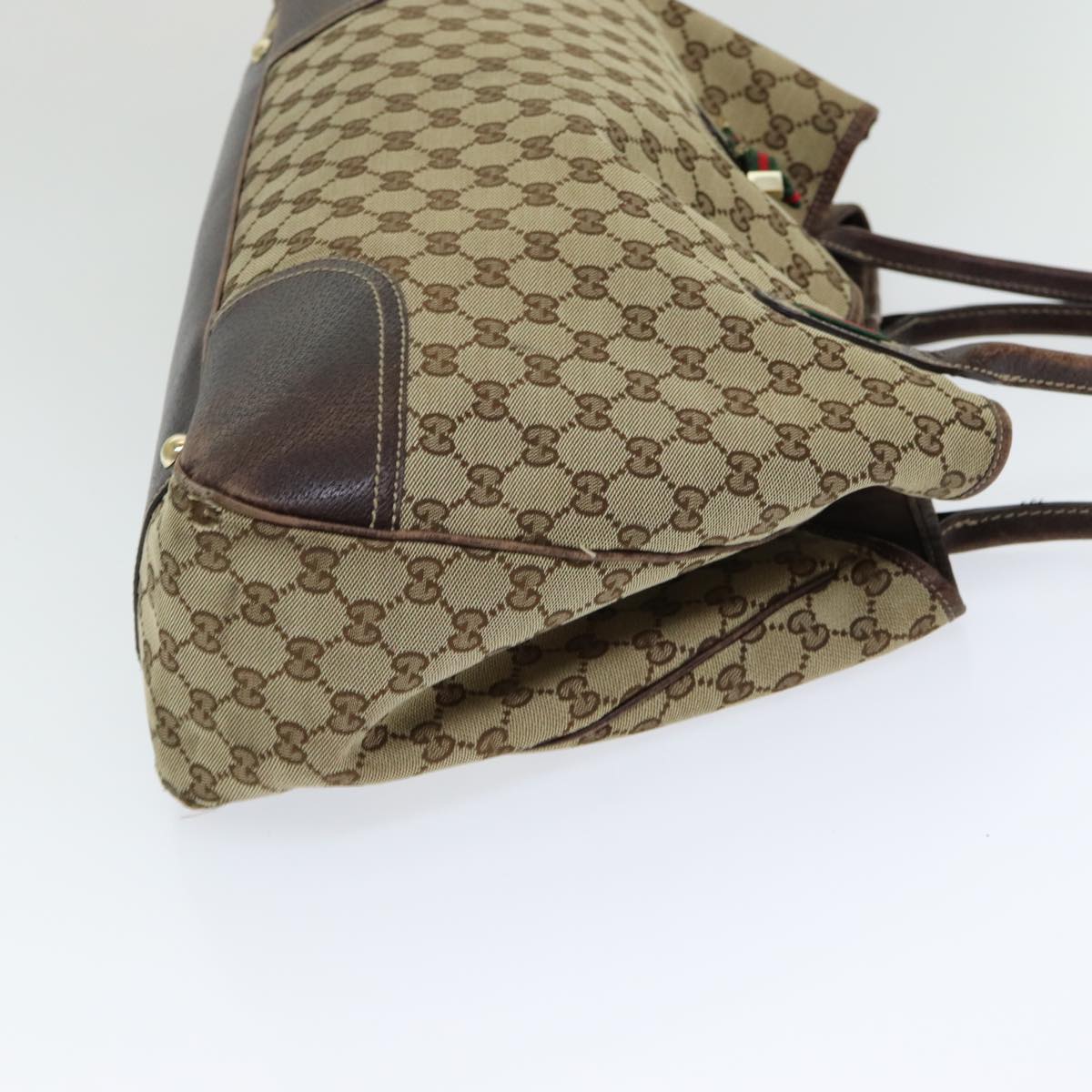 GUCCI GG Canvas Web Sherry Line Tote Bag Beige Red Green 161719 yk14102