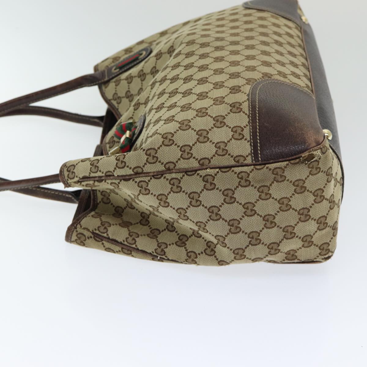GUCCI GG Canvas Web Sherry Line Tote Bag Beige Red Green 161719 yk14102