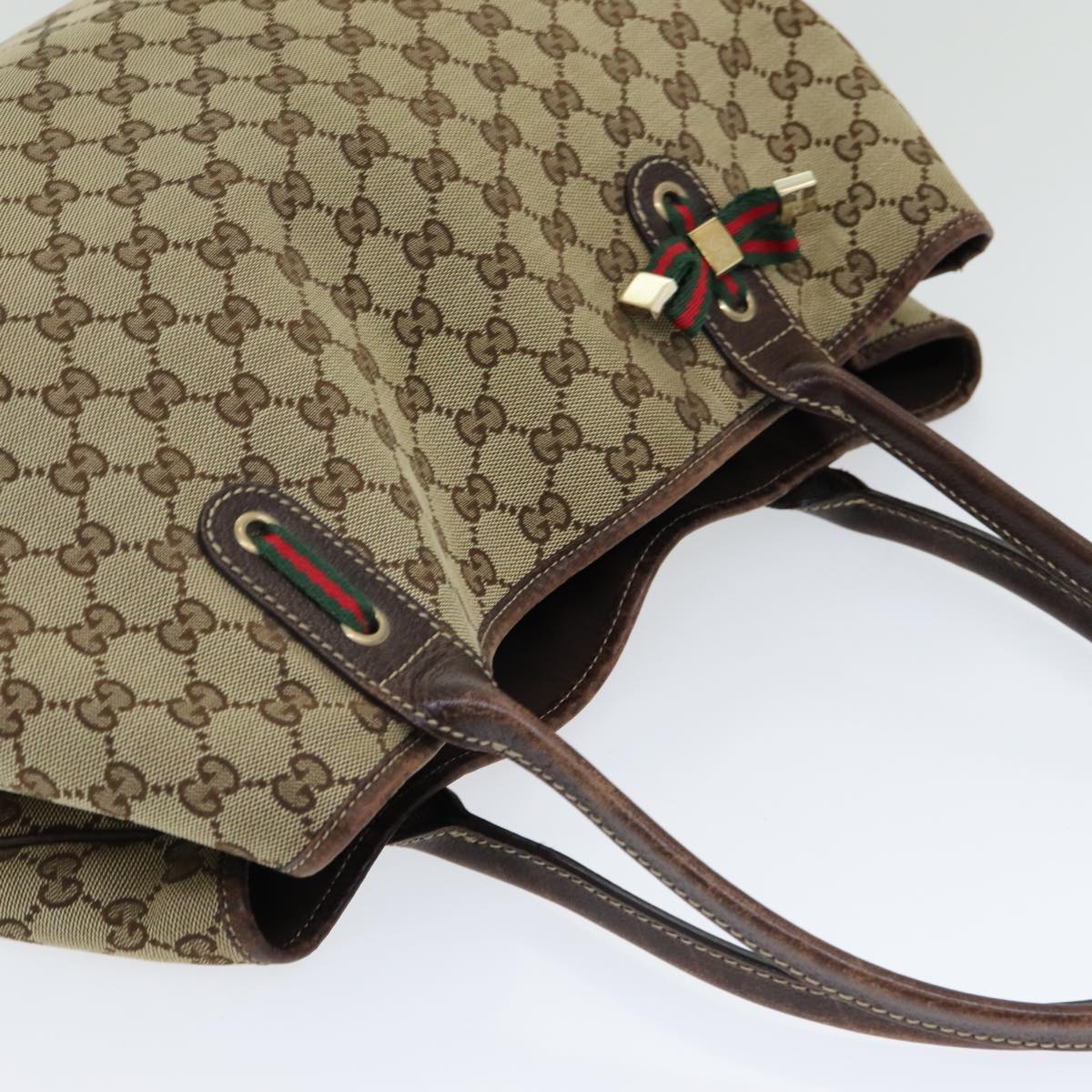 GUCCI GG Canvas Web Sherry Line Tote Bag Beige Red Green 161719 yk14102